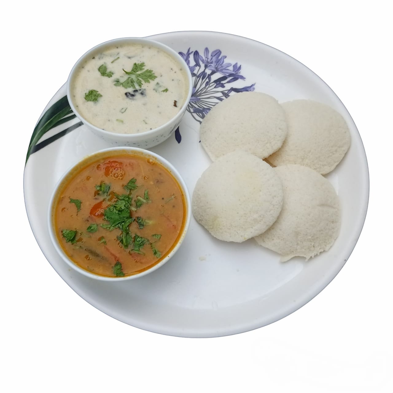 Idli with Chutney & Sambar